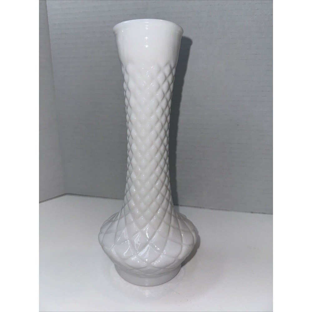 Vintage Milk Glass Diamond Hobnail Pattern‎ Table Vase 9" Tall